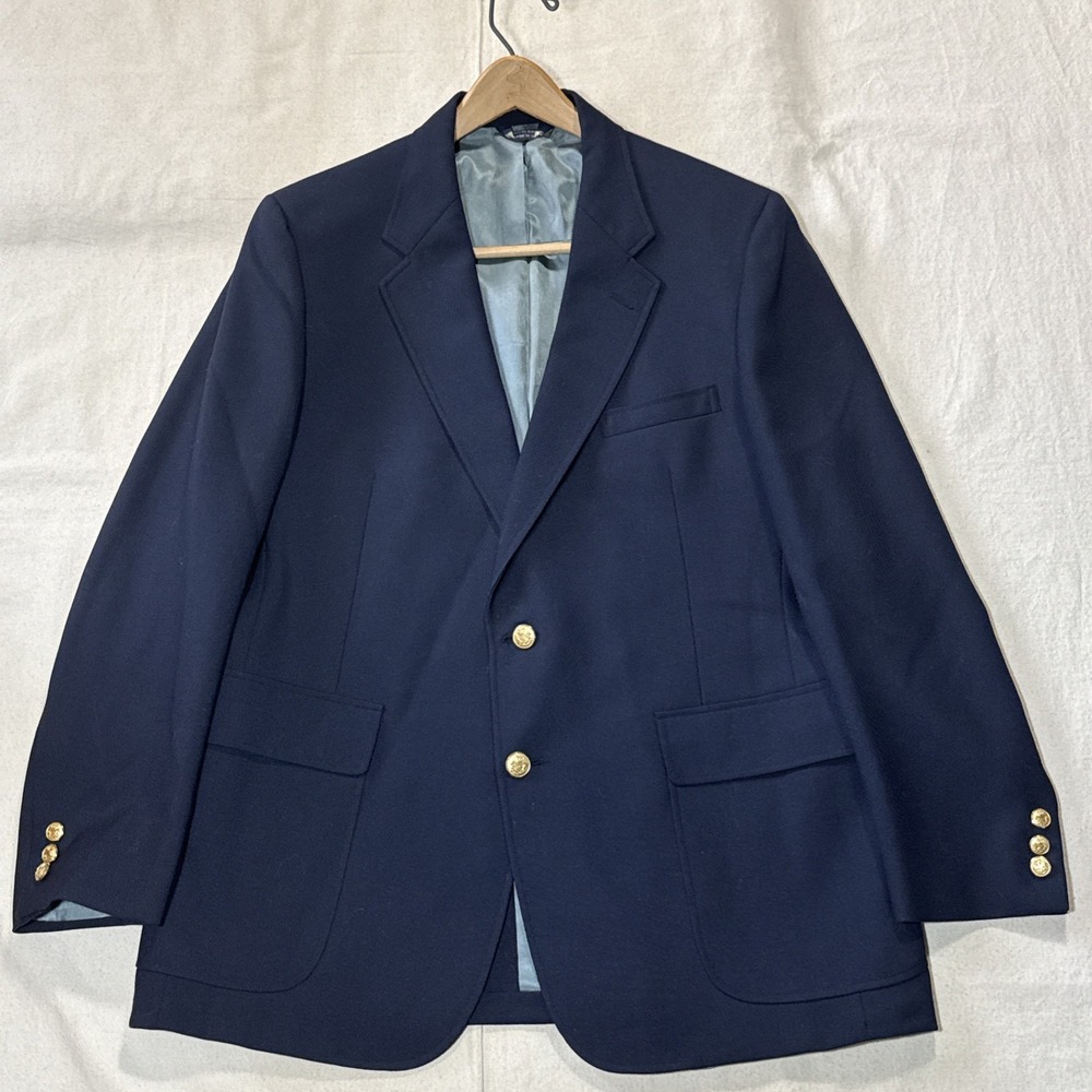 Vtg Cricketeer Men's Gold Button Ivy Sport Coat Blazer Sz 44R  Navy Blue